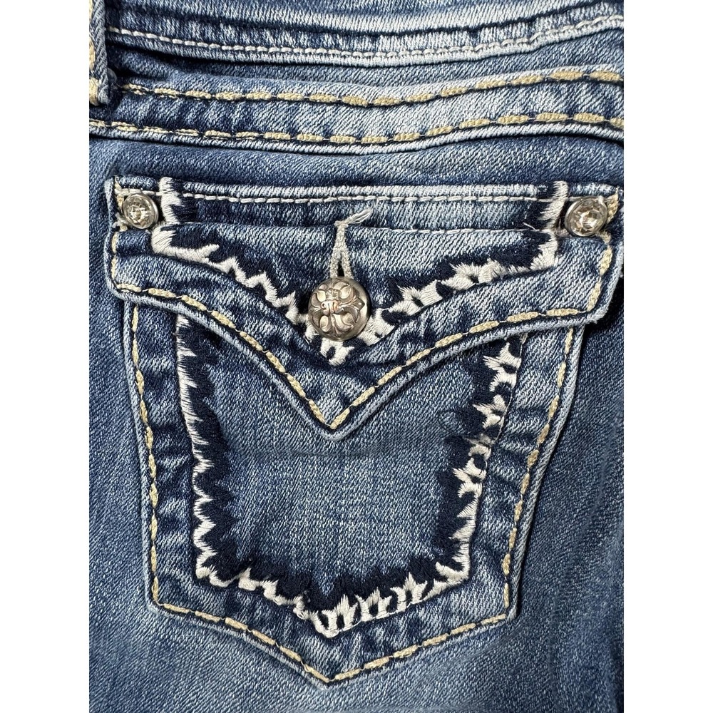Miss Me Bootcut Jeans Womens 26 Blue Dark Wash Embroidered Rhinestone Denim - Picture 3 of 16
